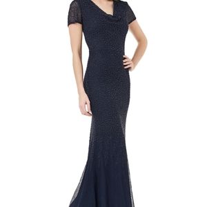 J.S. Collection Cowl Neck Sequin Gown
